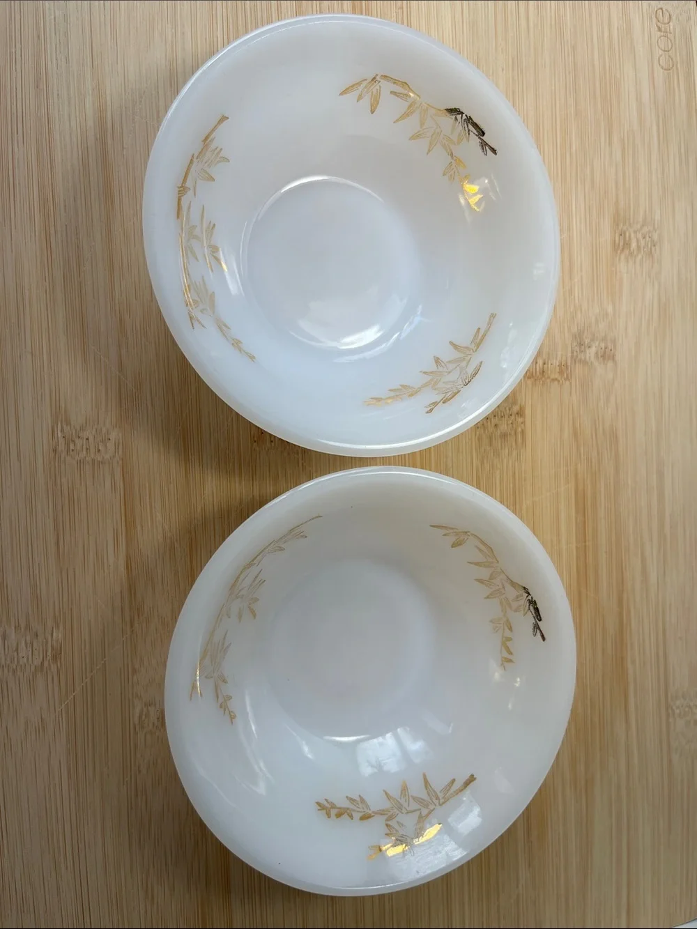 Set of 2 Dessert Vintage Federal Glass Milk Bowls - Gold Bamboo Pattern